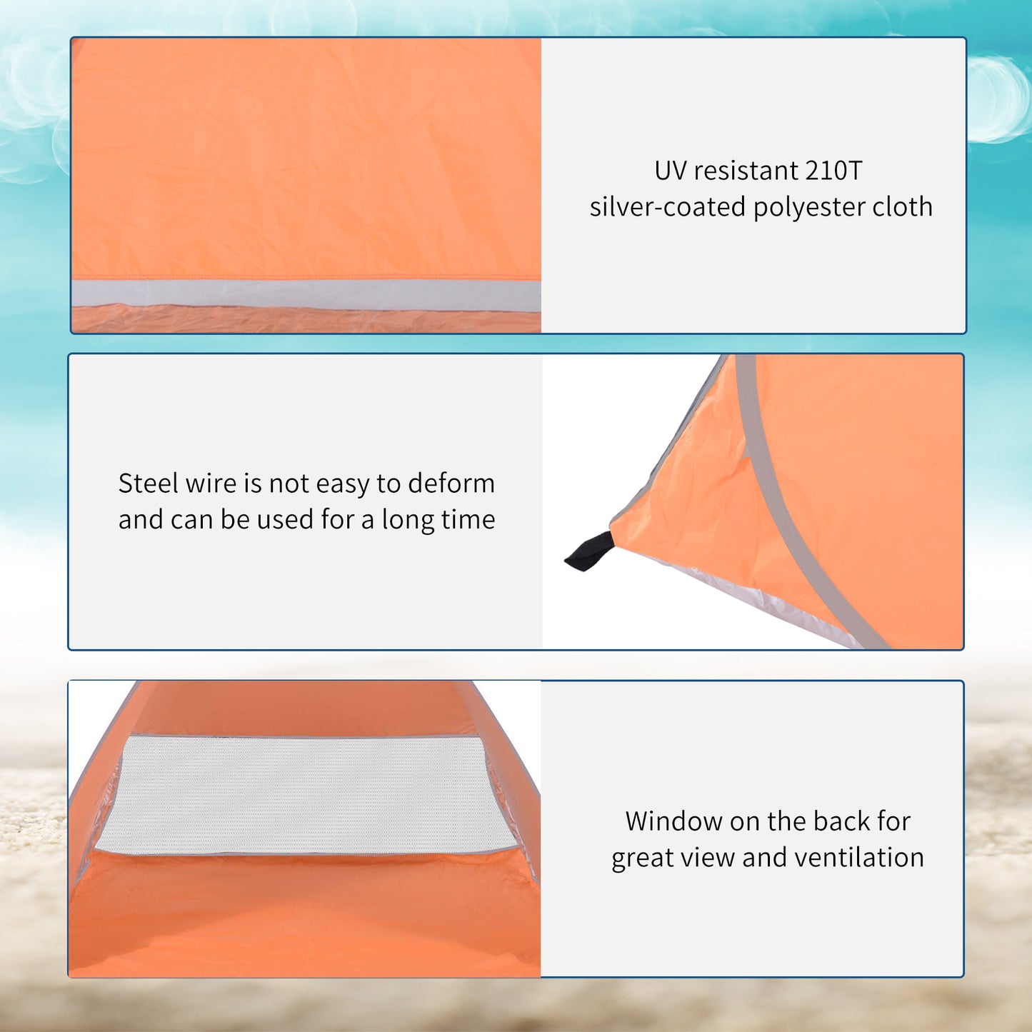 2 Person Pop up Beach Tent Hiking UV Protection Patio Sun Shade Shelter (Orange) Instant Camping Portable Automatic