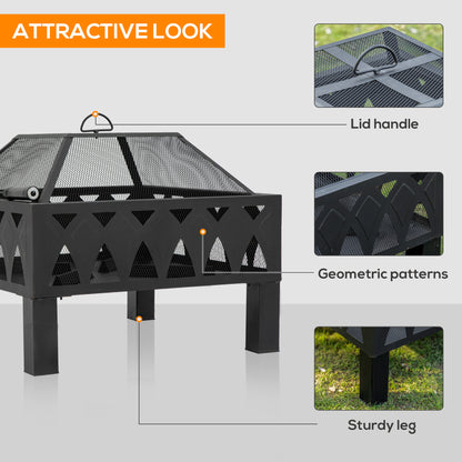 Outdoor Fire Pit W/ Screen Cover Wood Burner Log Burning Bowl W/ Poker for Patio Backyard Black