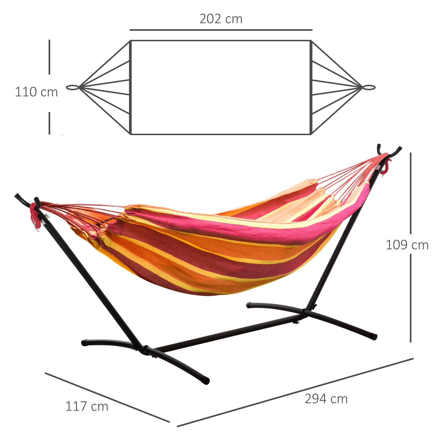 277 x 121cm Hammock with Stand Camping Hammock with Portable Carrying Bag, Adjustable Height, 120kg, Red Stripe