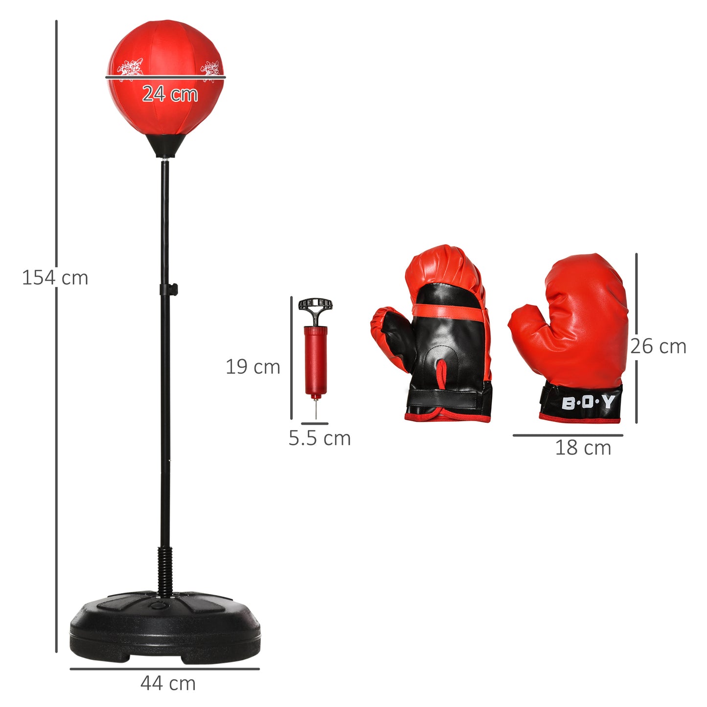 Reflex Bag, with Stand, Free Standing Boxing Bag Set, Speed Bag with Speedball Adjustable Height from 122cm to 154cm