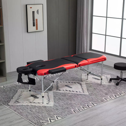 HOMCOM Professional Portable Massage Table W/ Headrest-Black/Red 