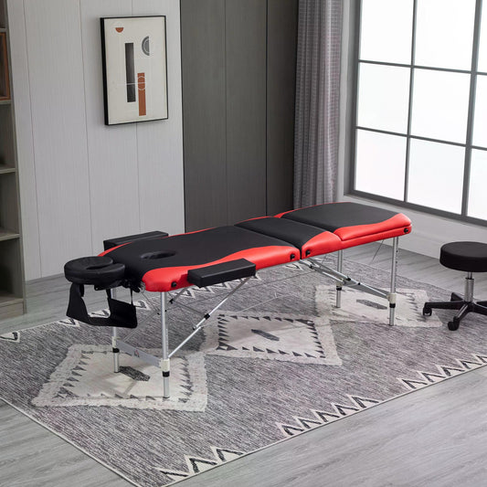 HOMCOM Professional Portable Massage Table W/ Headrest-Black/Red 