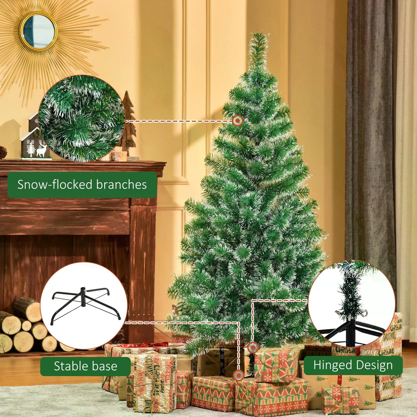 Artificial Christmas Tree Indoor Christmas Tree Xmas Gift with Metal Stand 416 Tips 1.5M - Green