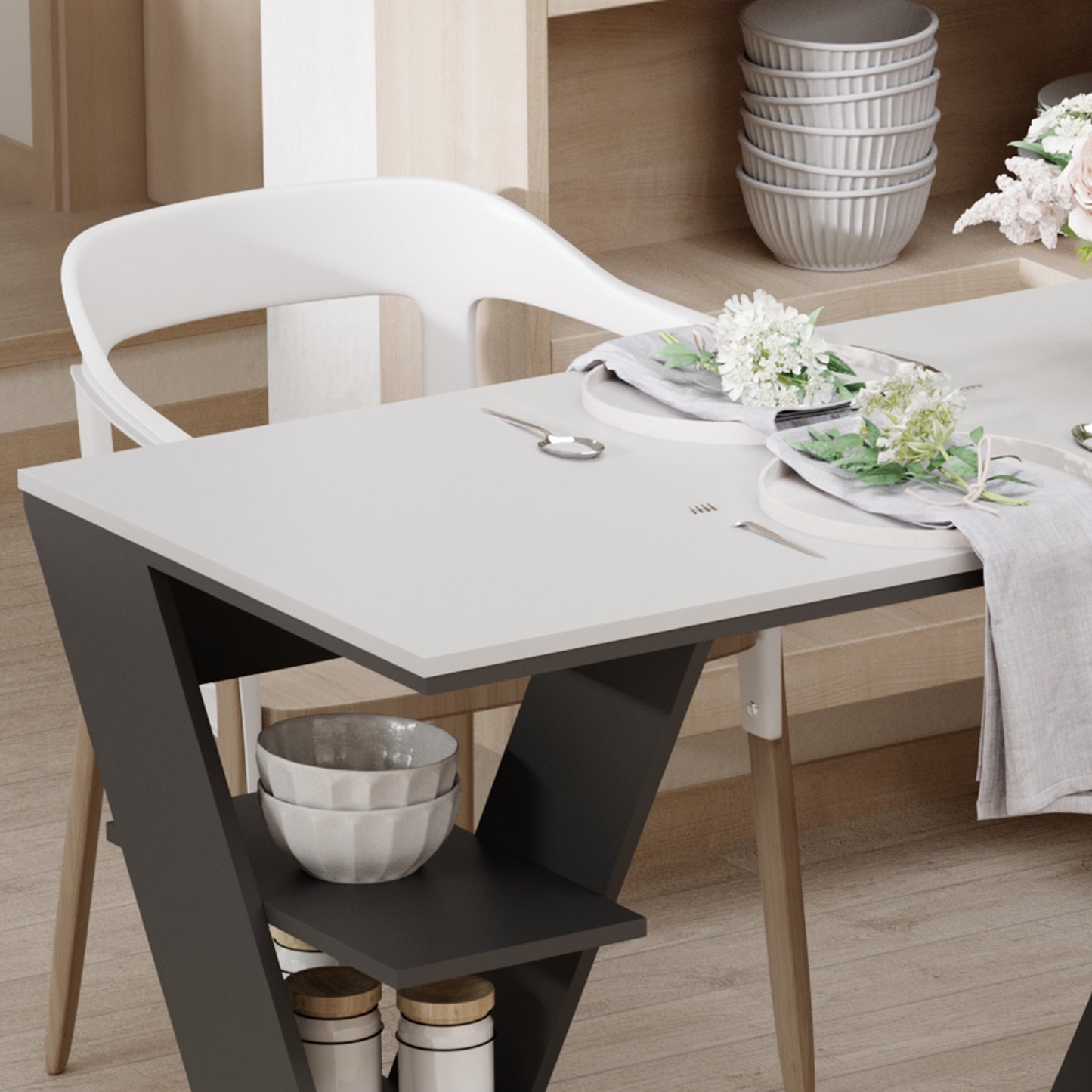 Study Desks with Storage, 120x60x75.5cm Laptop Workstation with 6 Open Shelves White and Black