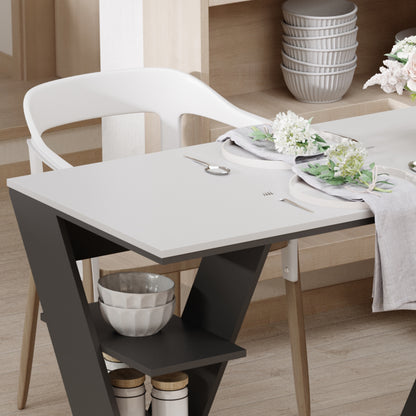 Study Desks with Storage, 120x60x75.5cm Laptop Workstation with 6 Open Shelves White and Black