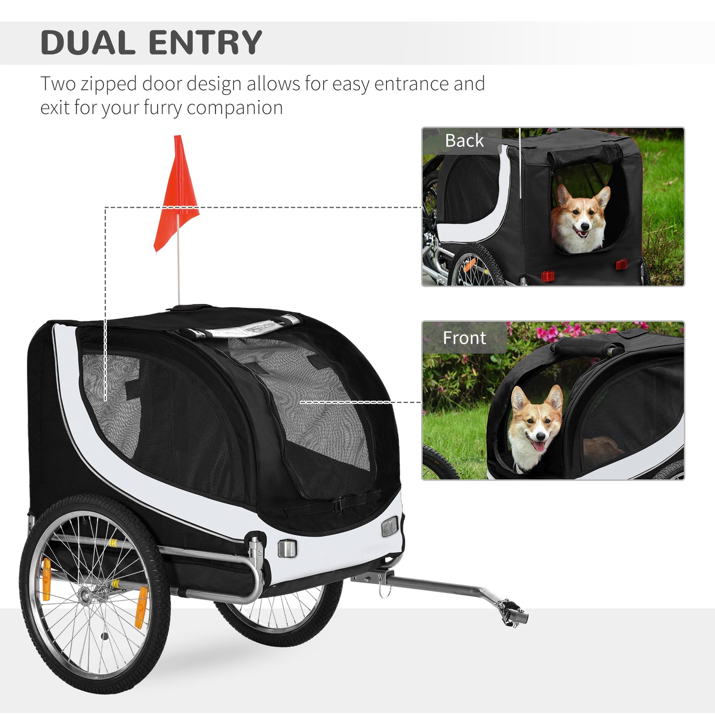 Dog Bike Trailer, Folding,  Pet Bicycle Jogger Travel Carrier-Black & White