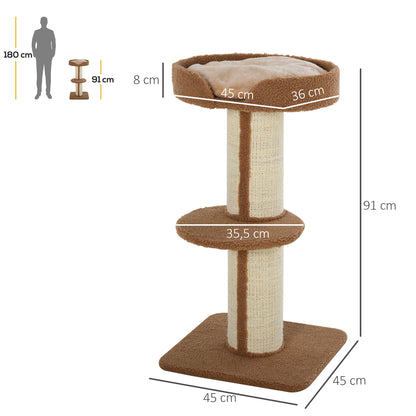 81cm Cat Tree Kitten Activity Center Tower Sisal Scratching Posts Lamb Cashmere Perches Light Brown