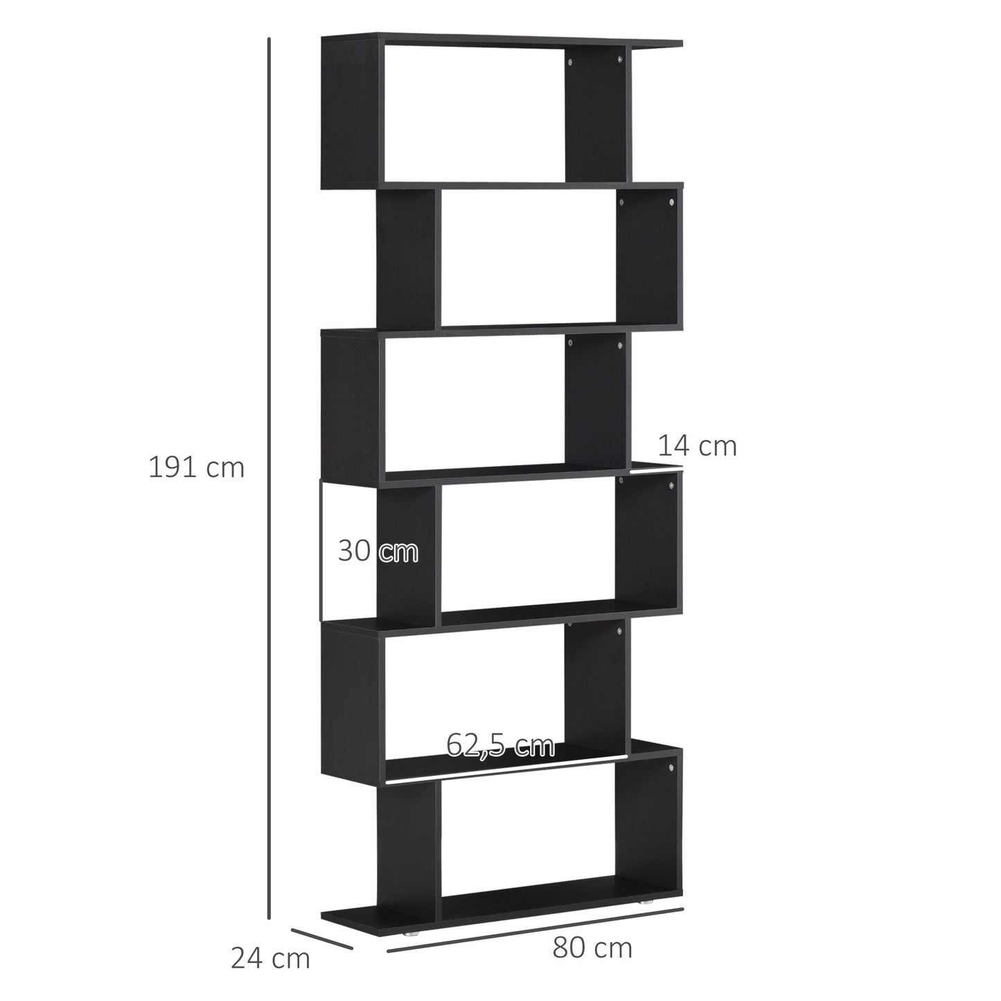 6 Shelves Bookshelf S Shape-Black