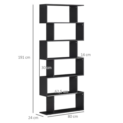 6 Shelves Bookshelf S Shape-Black