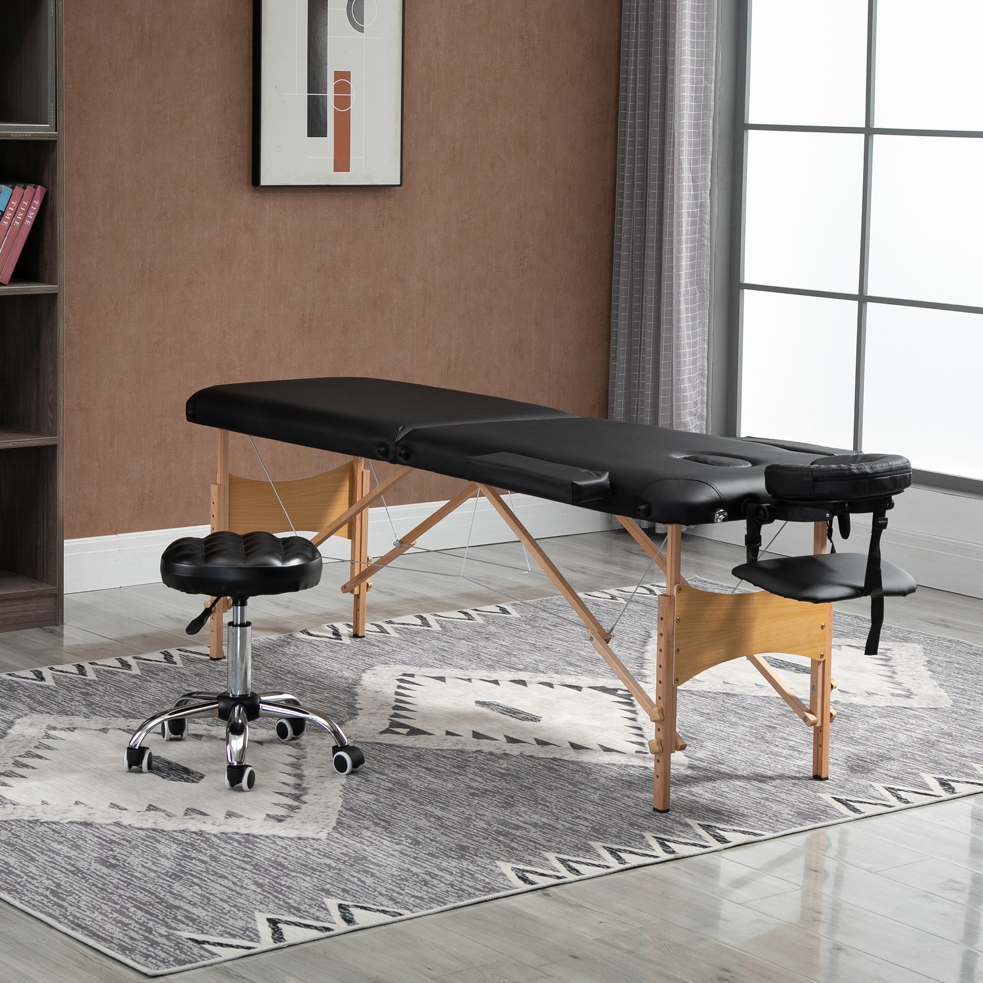 HOMCOM Portable Folding Massage Table, 2 Sections-Black 