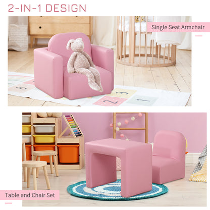 Toddlercouch, Childrens Sofa Chair, Kids Table and Chair Set, 3 In 1, PVC-Pink