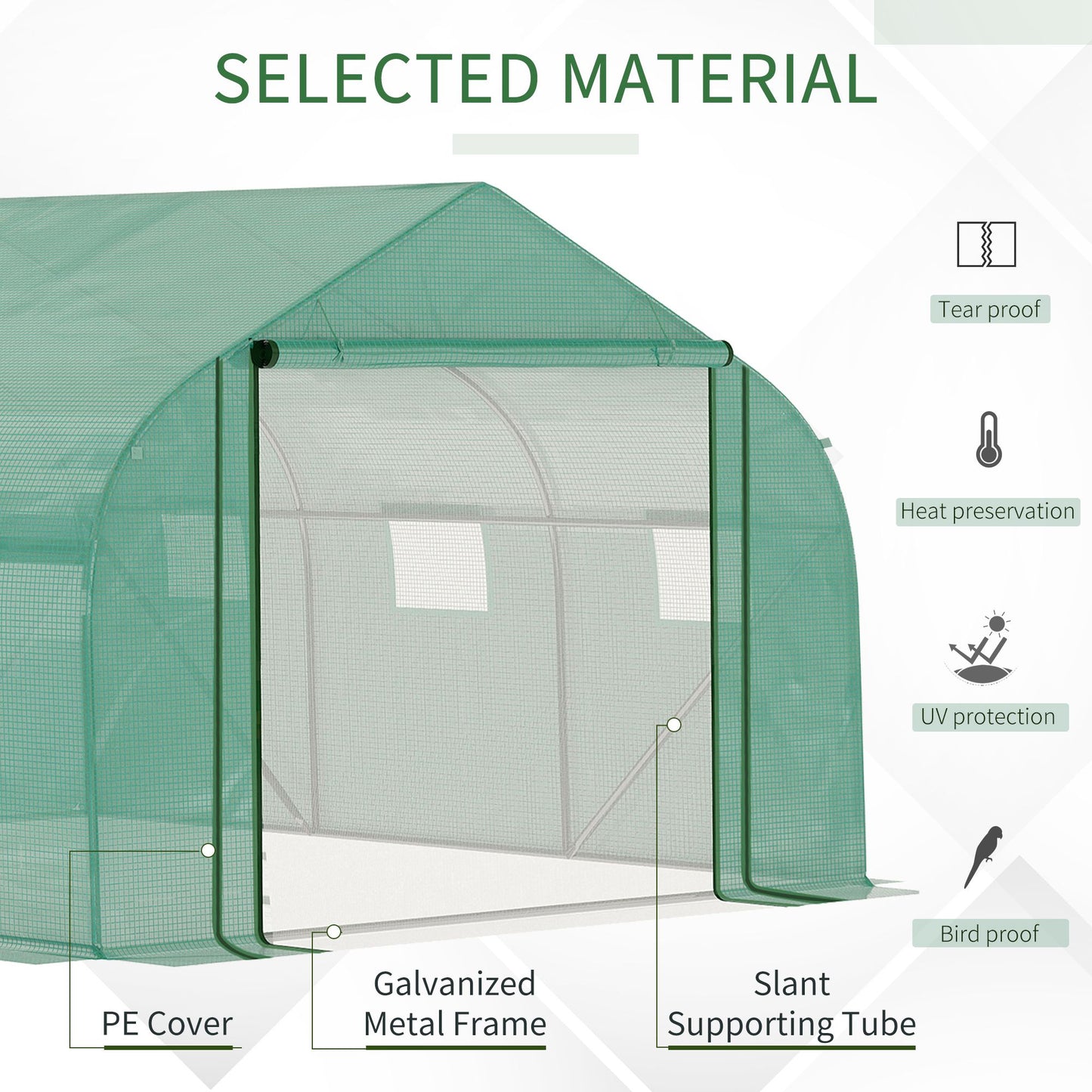 Walk-in Polytunnel Garden Greenhouse Outdoor Mesh Door Greenhouse W/ PE Cover&6 Windows 3.5 x 3 x 2m Green