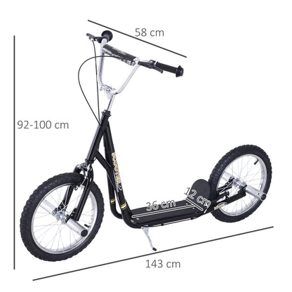 Bicycle Scooter, Kick Scooter for Kids, Big Wheel, 16" Tyre Steel Black