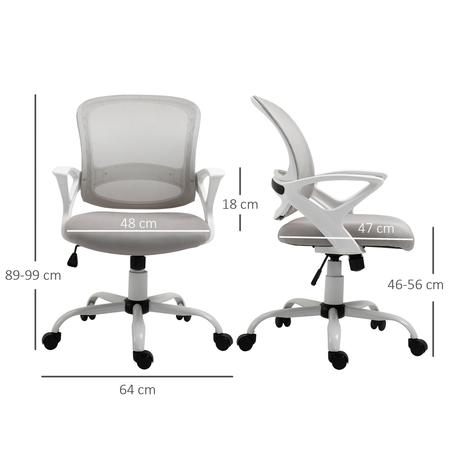 Mesh Study Chair, with Lumbar Back Support Adjustable Height Armrests Grey