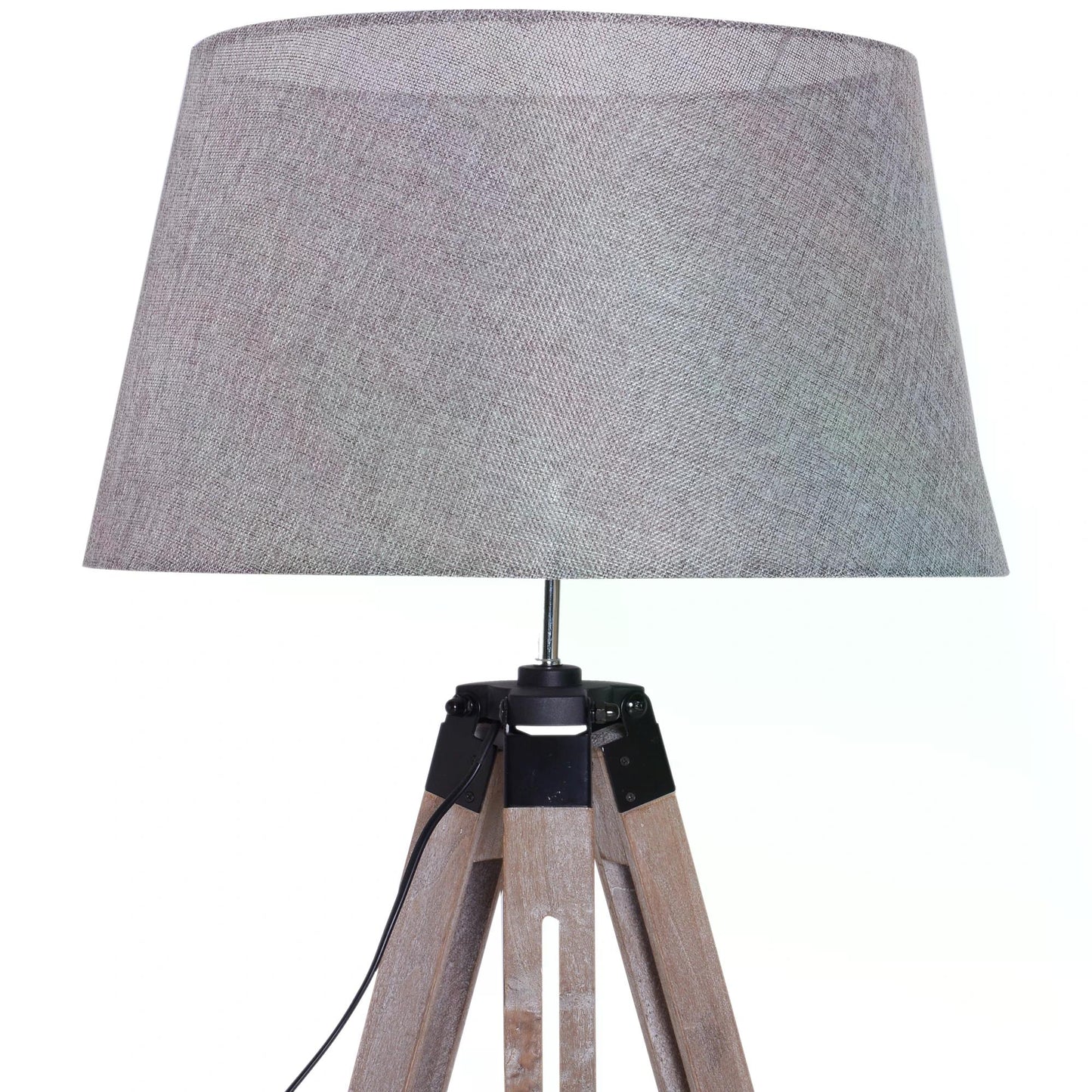 Mid Century Floor Lamp, Tripod, Linen Lampshade Adjustable Height Foot Switch Lightweight E27 Bedside Grey