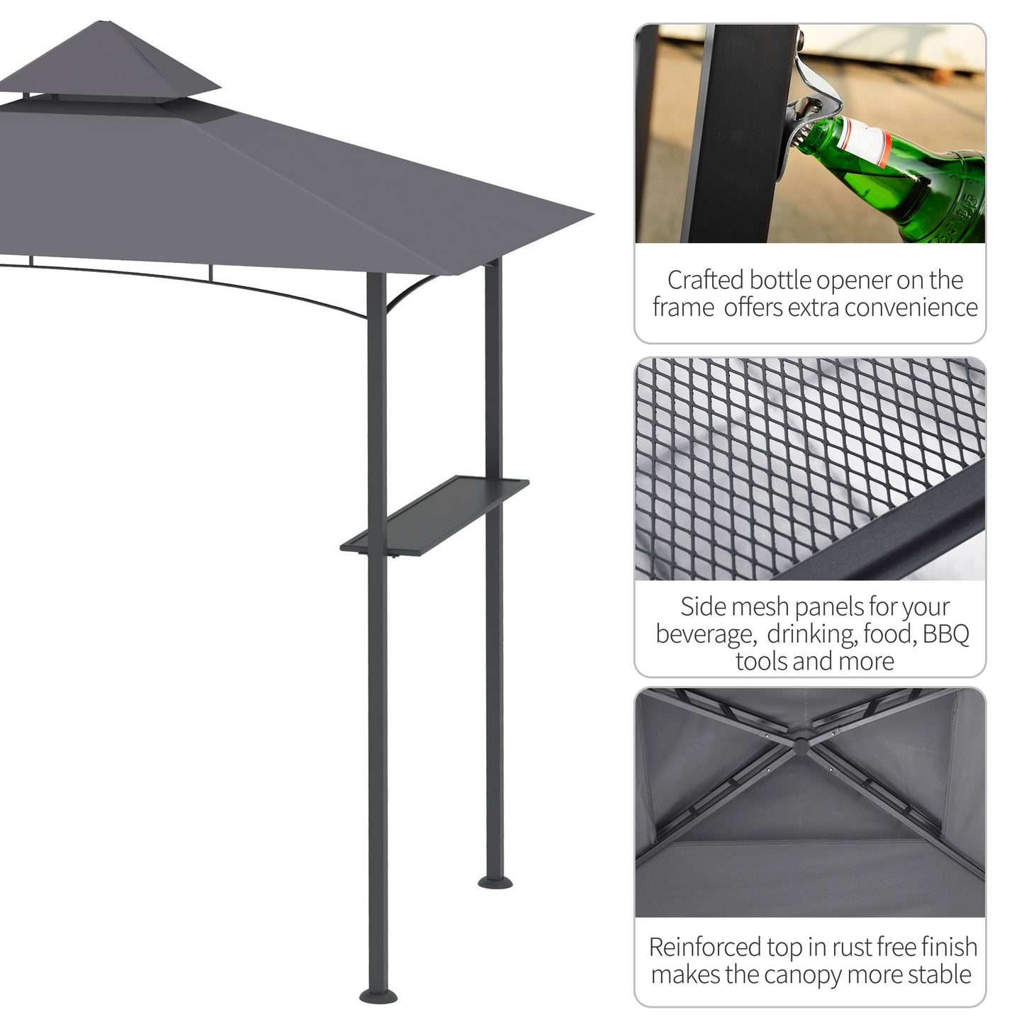 2.5M (8ft) New Double-Tier BBQ Gazebo Grill Canopy Barbecue Tent Shelter Patio Deck Cover - Grey