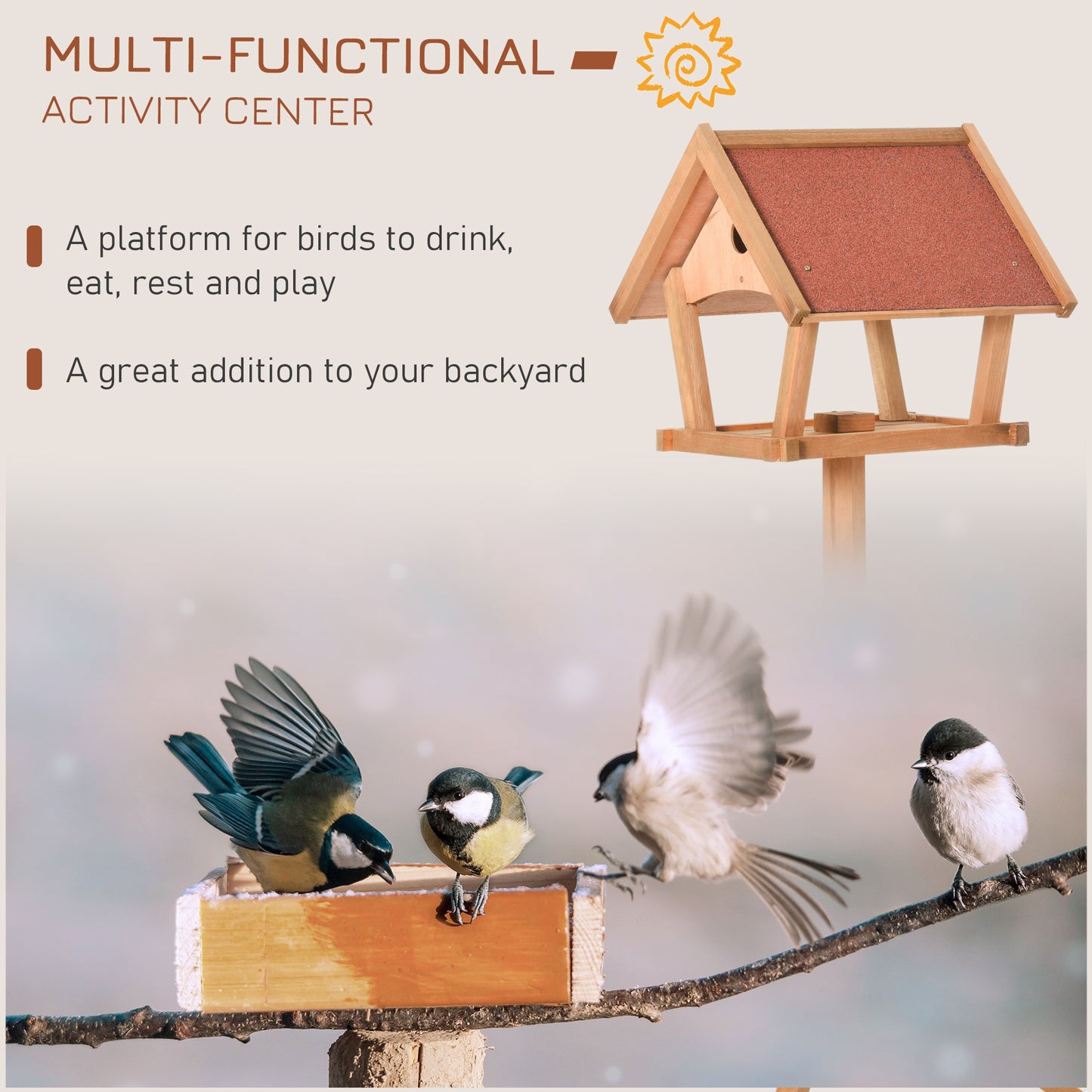 Bird Feeder Stand, Bird Table, Bird Feeding Station, Wooden, Freestanding for Garden Backyard Outside Decorative Pre-cut Natural