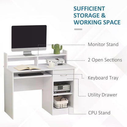 Modern Wooden Computer Desk Workstation with Keyboard Tray, Drawer & Monitor Stand for Home Office, Study