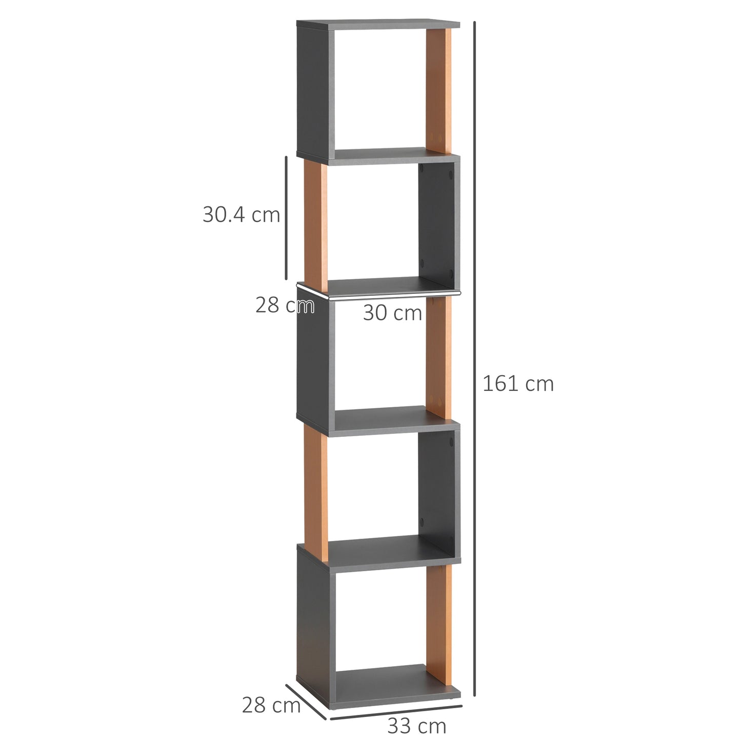 Modern 5-Tier Bookshelf, Freestanding Bookcase Storage Shelving for Living Room Home Office Study, Dark Grey