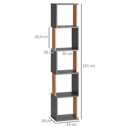 Modern 5-Tier Bookshelf, Freestanding Bookcase Storage Shelving for Living Room Home Office Study, Dark Grey