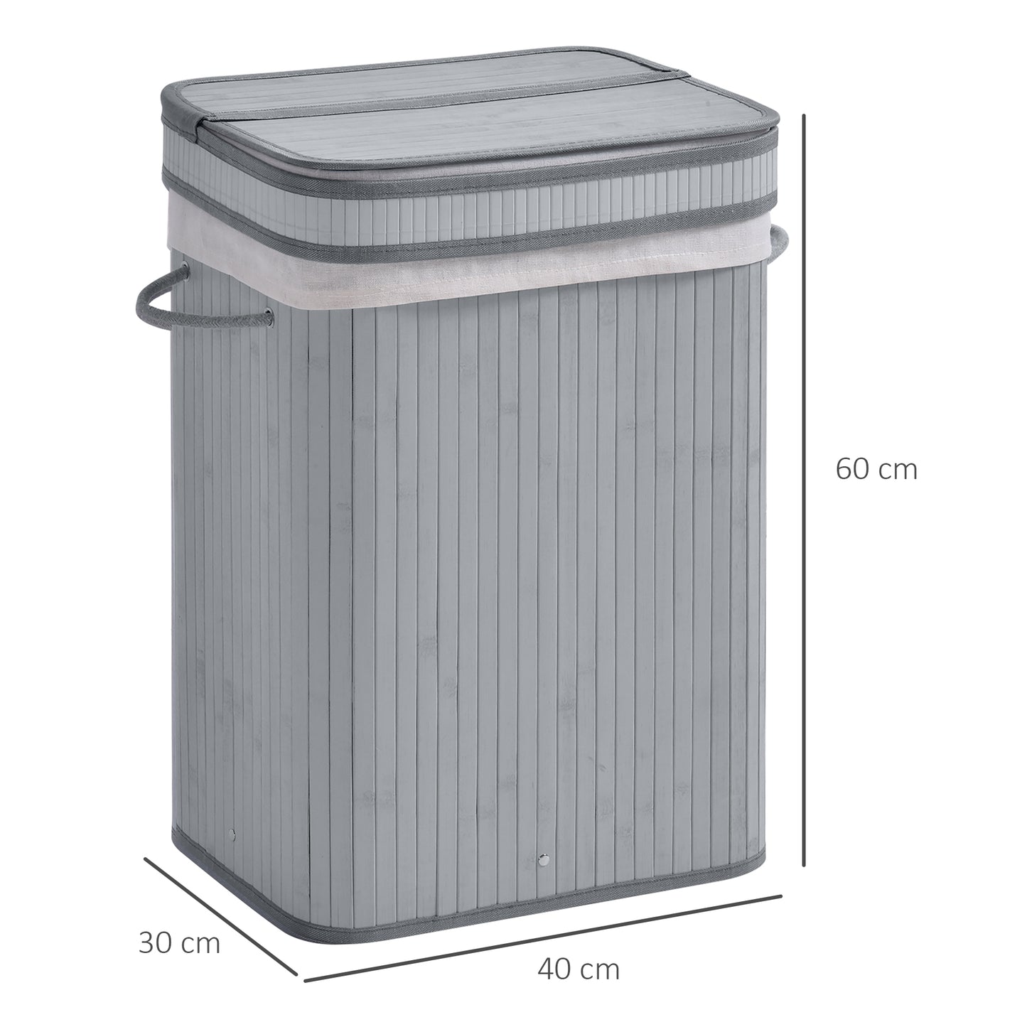 Laundry Hamper, Grey Laundry Basket, 70L Flip Lid Bamboo