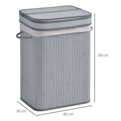 Laundry Hamper, Grey Laundry Basket, 70L Flip Lid Bamboo