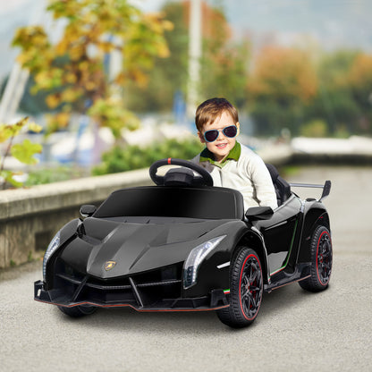 HOMCOM Lamborghini Veneno Licensed 12V Kids Electric Ride on Car w/ Portable Battery, Powered Electric Car w/ Bluetooth Black 