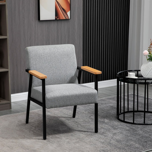 HOMCOM Reception Chairs, Armchair, with Cushioned Seat and Back, Upholstered Side Chair for Living Room, Bedroom Grey 