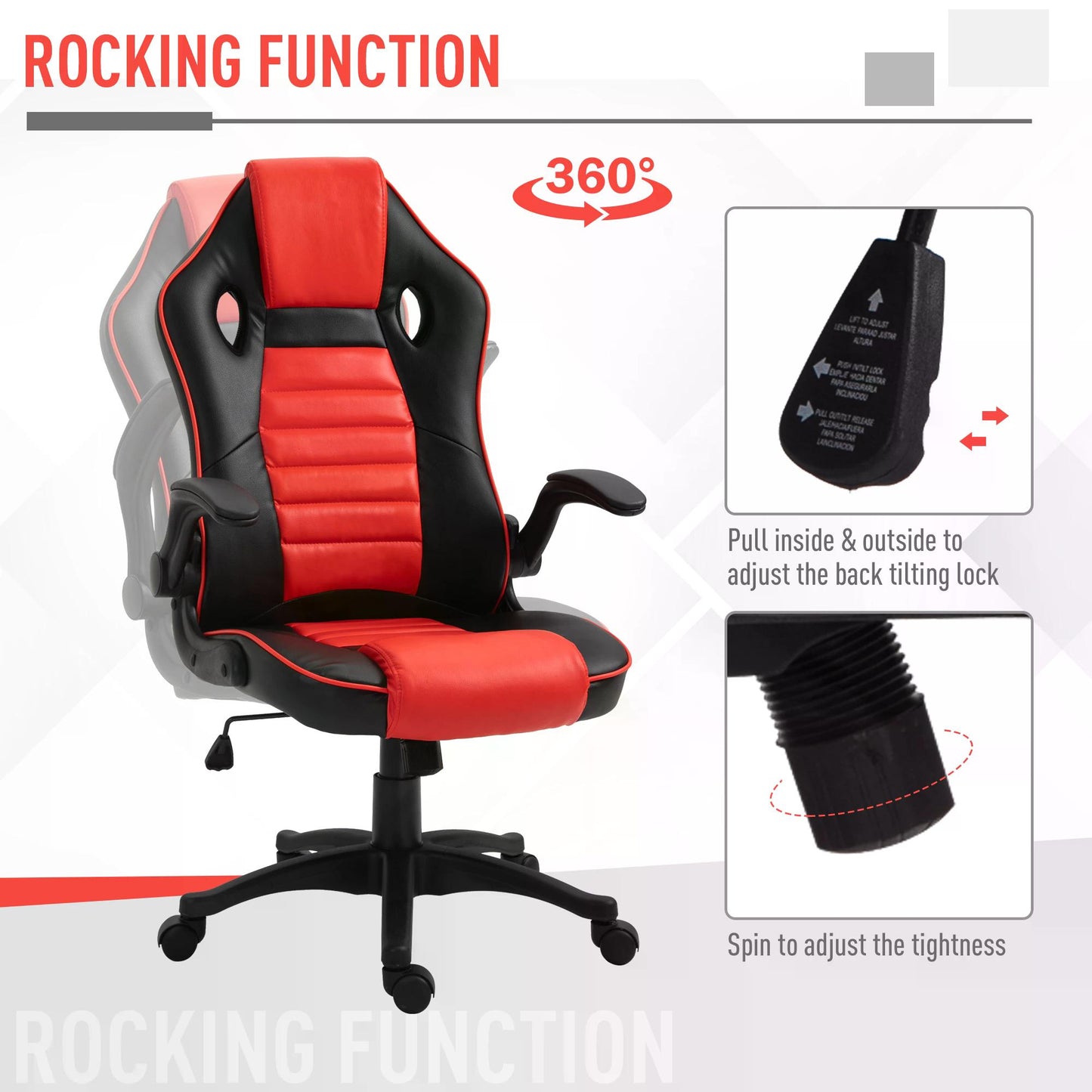 Home Office Video Game Racing Chair Swivel High Back Ergonomic Tilt Design Flip-up Armrest Height Adjustable Free Moving