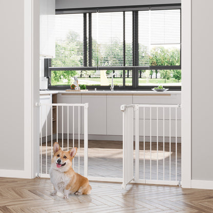 PawHut Retractable Dog Gate,  Auto Close for Doorway Hallway, 74-148cm Wide Adjustable, White 