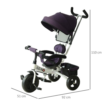 Baby Tricycle W/Handle-White/Purple