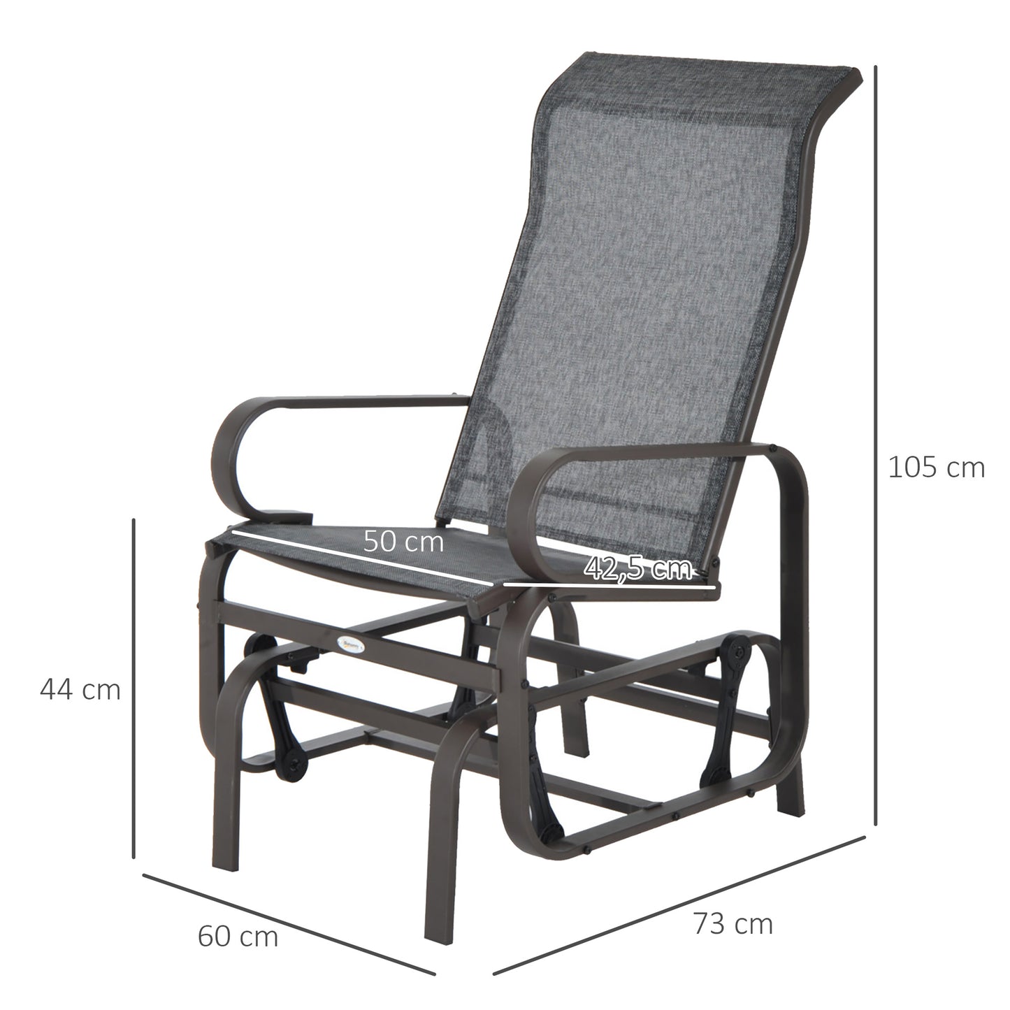 Outdoor Gliding Rocking Chair w/ Sturdy Metal Frame Garden Comfortable Swing Chair for Patio, Backyard & Poolside, Grey