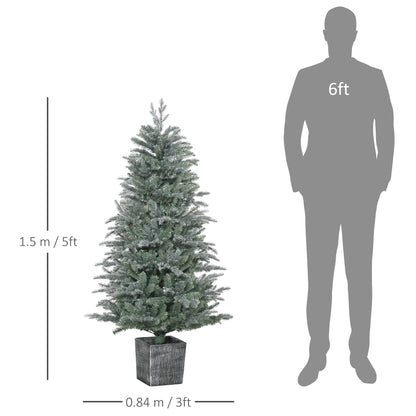 5ft Christmas Tree Snowy with Realistic Branches, Pot Stand and 1140 Tips, Xmas Decoration, Green