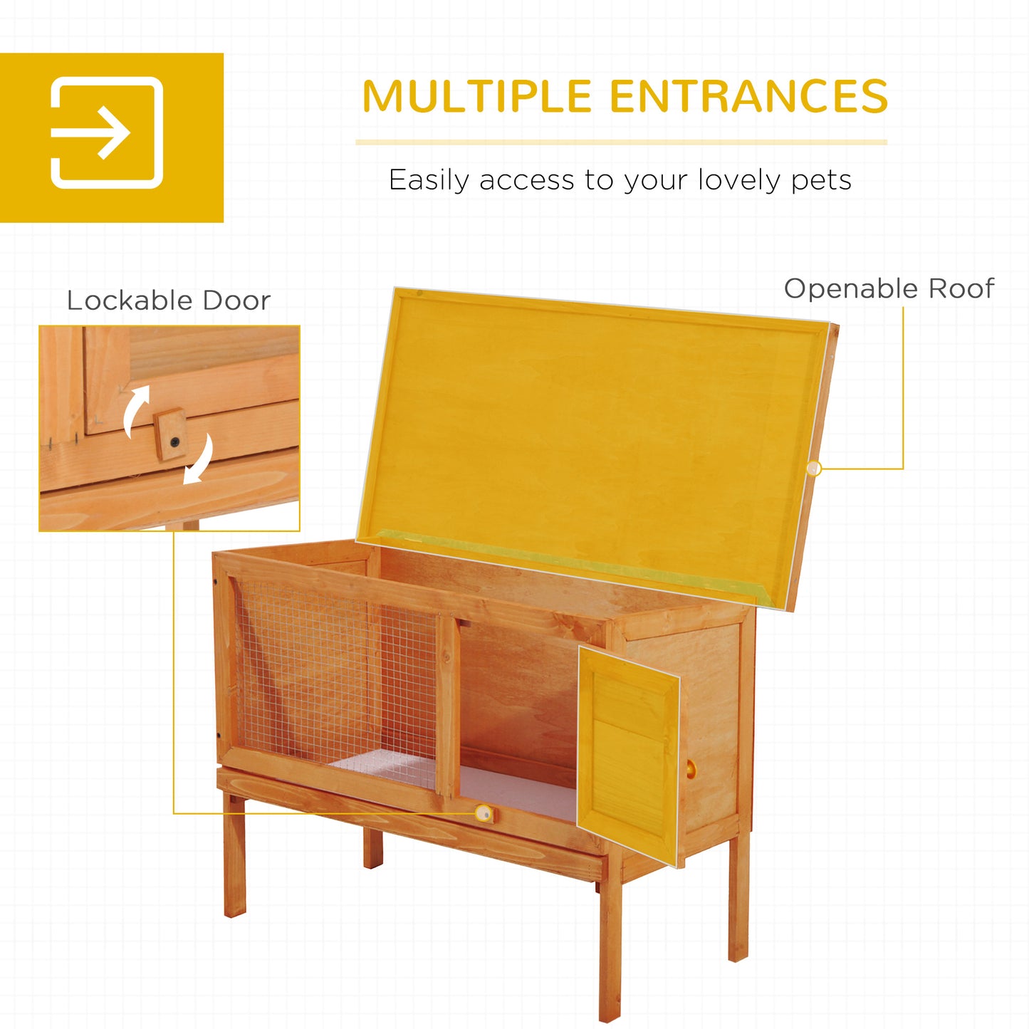 Rabbit Hutch,90Lx45Wx65H cm-Fir Wood