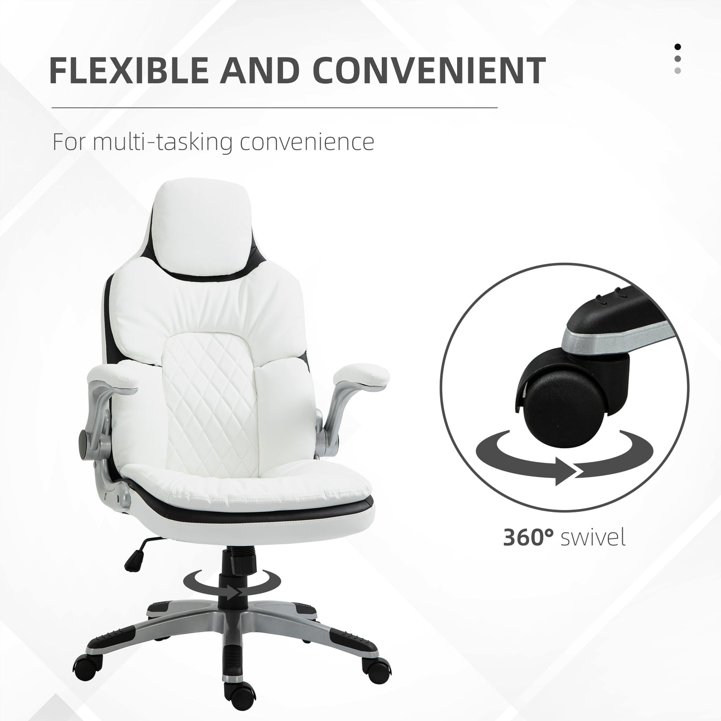 High Back Office Chair 360° Swivel Rocking Height Adjustable with Adjustable Armrest PU Leather White