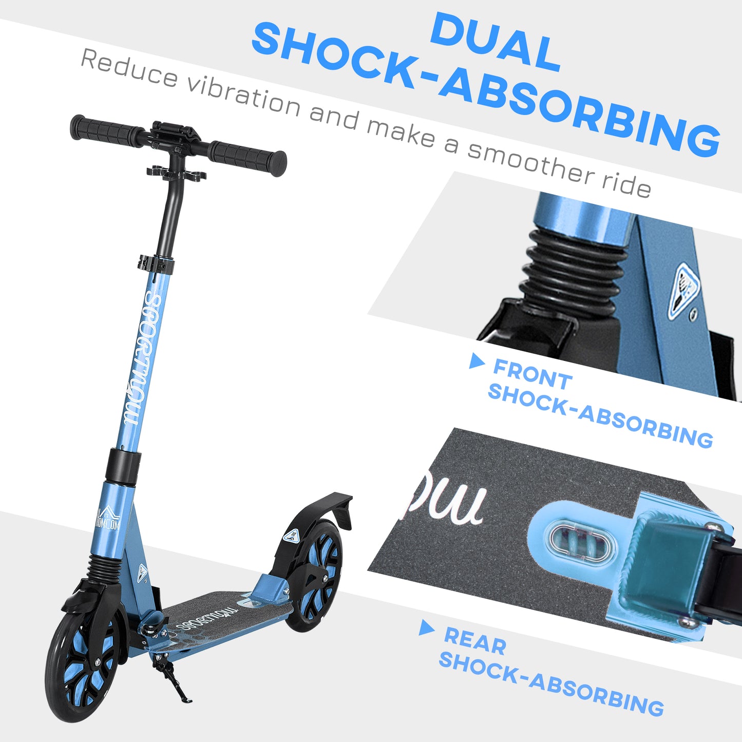 Adult Kick Scooter, with Dual Shock Absorber and ABEC-9 Bearing - Blue