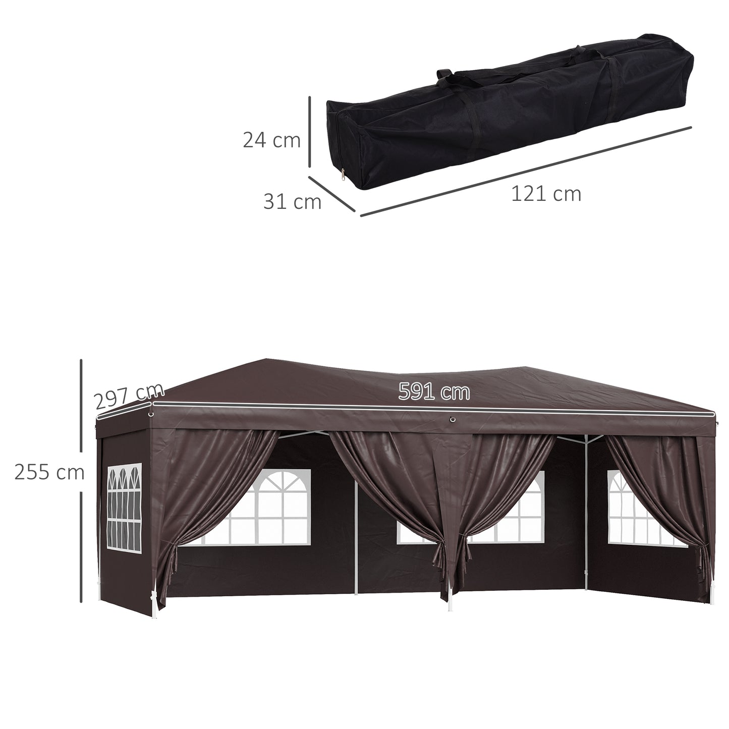 Heavy Duty Pop Up Gazebo Marquee With Sides Outdoor Canopy, size(6m x 3m)-Coffee