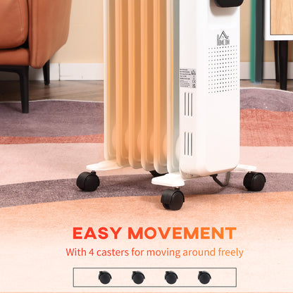 1630W Portable Oil Radiator Heater, 7 Fin, with LED Display, 24H Timer, 3 Heat Settings, Adjustable Thermostat, White