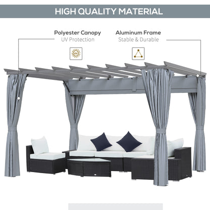 3.6 x 3m Outdoor Pergola Gazebo Retractable Canopy Garden Shelter Sun Shade Party with Curtains, Aluminum, Dark Grey