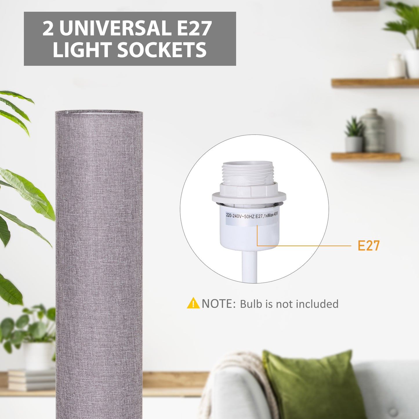 Lamp Corner, Tall Standing Lamps, 120H cm, for Bedroom, Study or Living Space W/ Linen Fabric Shade -Grey