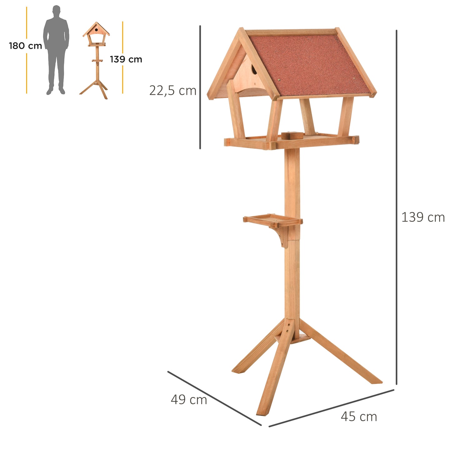 Bird Feeder Stand, Bird Table, Bird Feeding Station, Wooden, Freestanding for Garden Backyard Outside Decorative Pre-cut Natural