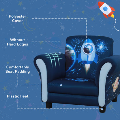 Kids Armchairs Children Sofa Outer-Space Armchair Kids Sofa Polyester Upholstered Space Rocket and Safe Anti Slip Feet