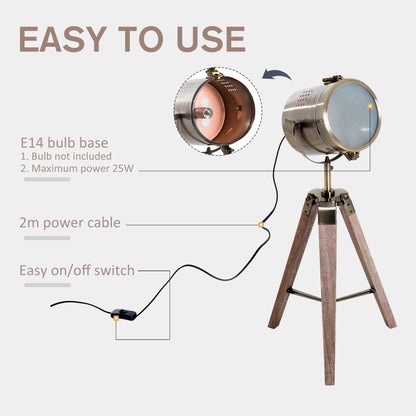 Spotlight Lamp, Tripod, 33L, Adjustable Height with Natural Wooden Base, Minimalist Adjustable Spotlight