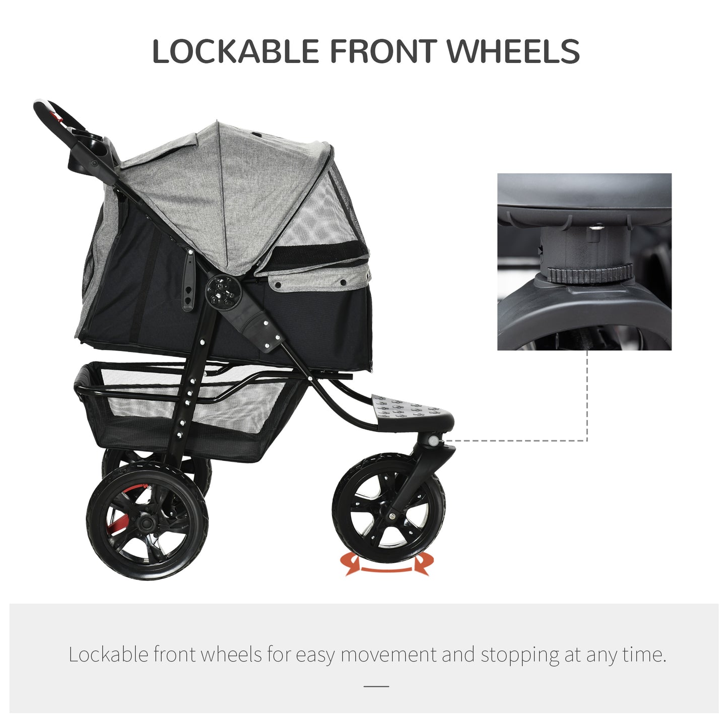 Folding Pet Stroller 3 Wheel Dog Jogger Travel Carrier Adjustable Canopy Storage Brake Mesh Window for Small Medium Dog Cat