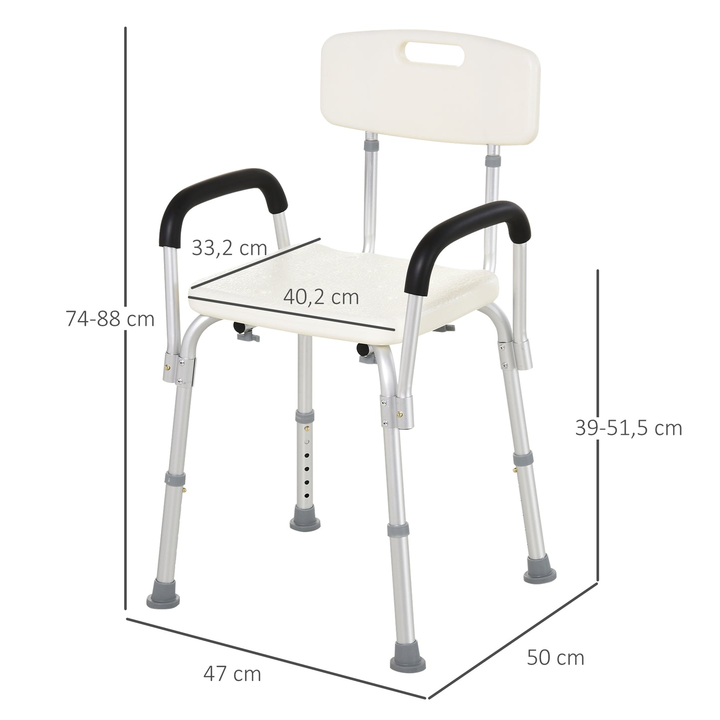 Adjustable Shower Bench, Portable Medical Stool with Adjustable Back and Armrest for Mobility