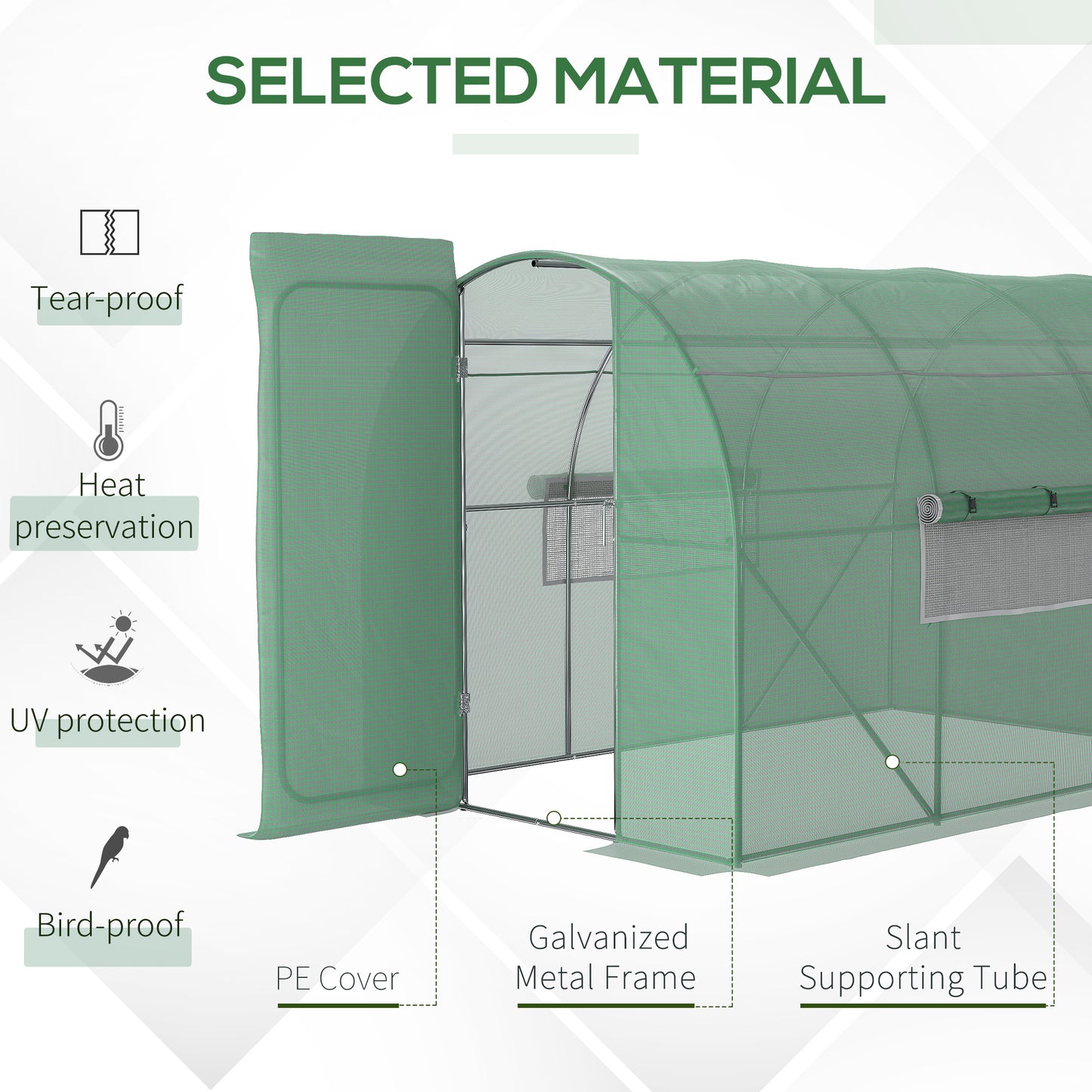 Large Walk-In Greenhouse, Plant Gardening Tunnel Hot House with Metal Hinged Door, Galvanised Steel Frame