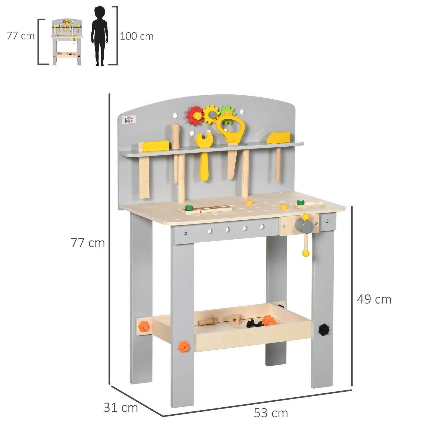 Childrens Wooden Workbench, with Storage Shelf, Wooden Tool Kits, Educational Tool Pretend Play Gift  Aosom IE