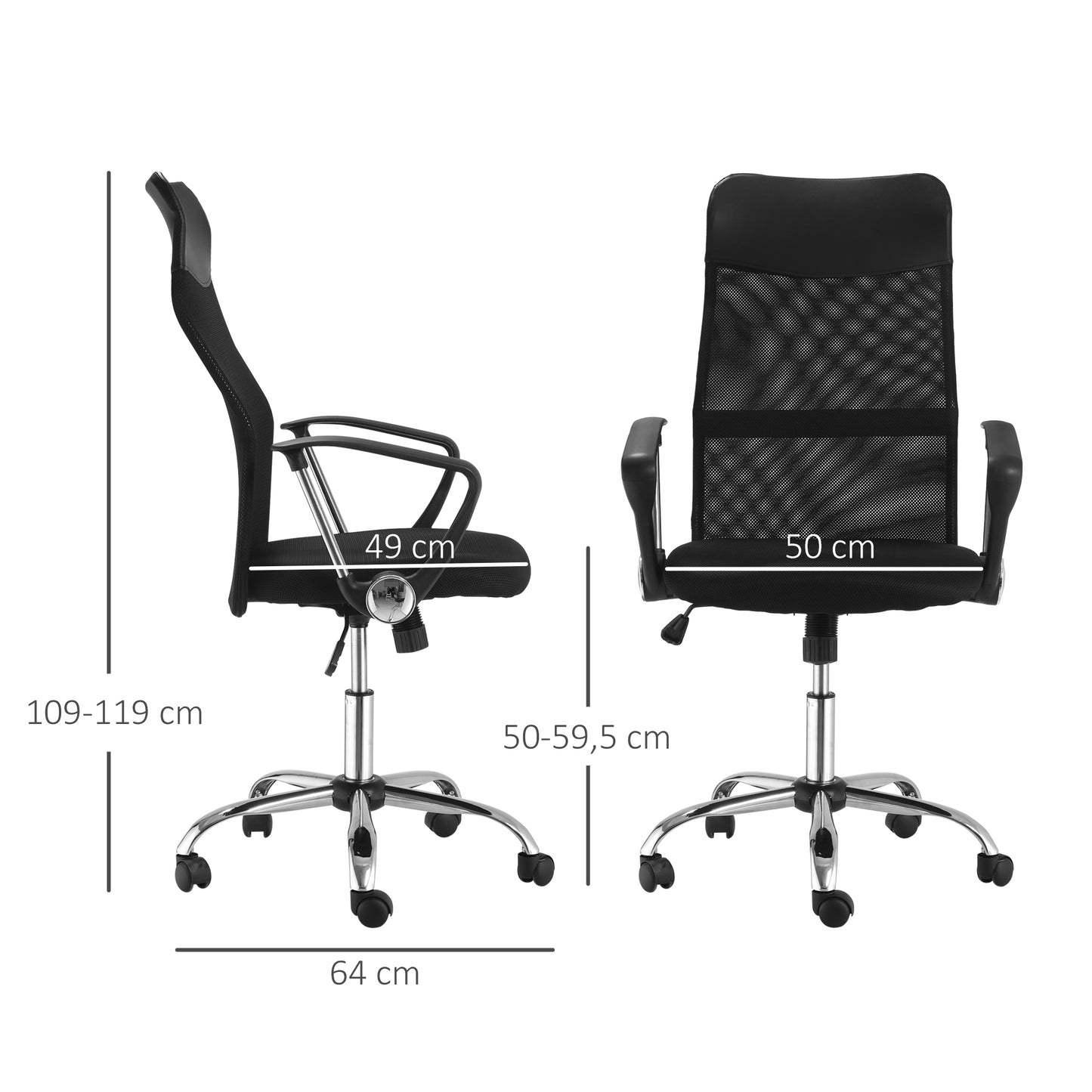 Homcom Swivel Office Chair High Back Mesh Chair Seat Office Desk Chairs Height Adjustable Armchair Black New