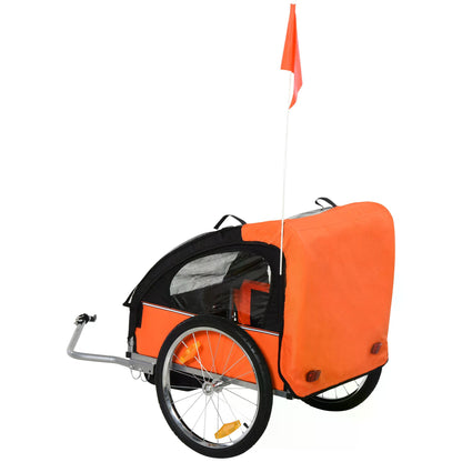 Childrens Double Bike Trailer, Steel Frame, Bicycle Trailer Orange