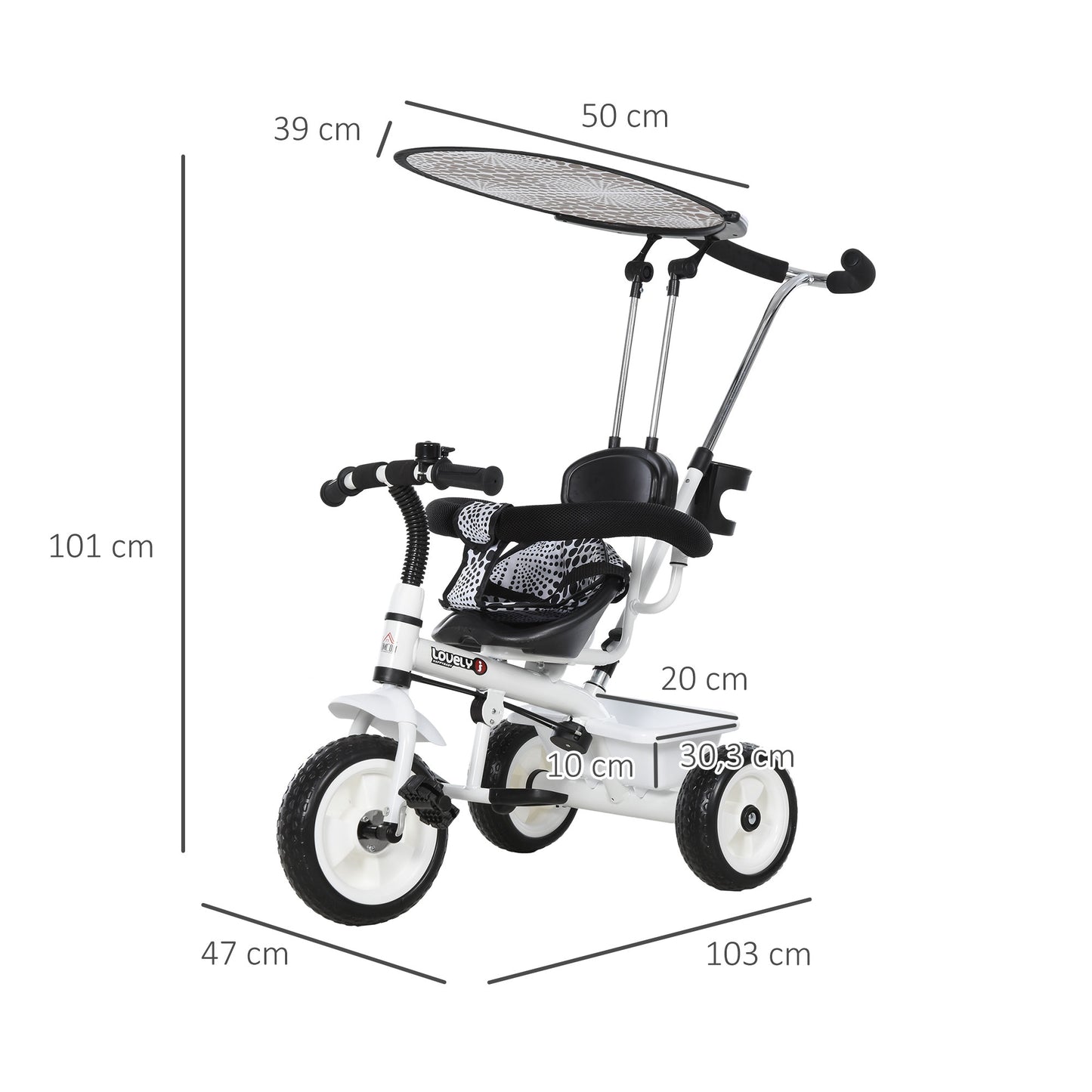 Baby Stroller W/Handle-White/Black